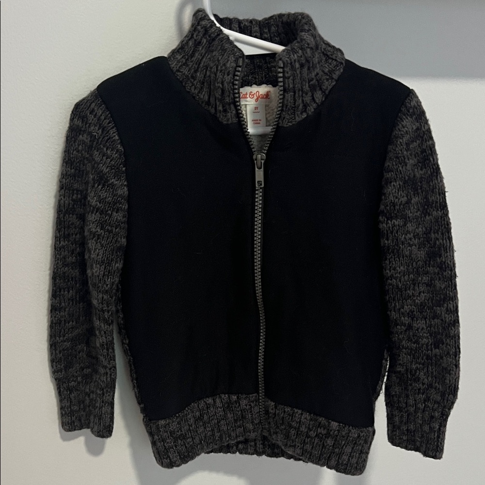 Cat & Jack Black and Gray Zip Up Sweater Size 2T